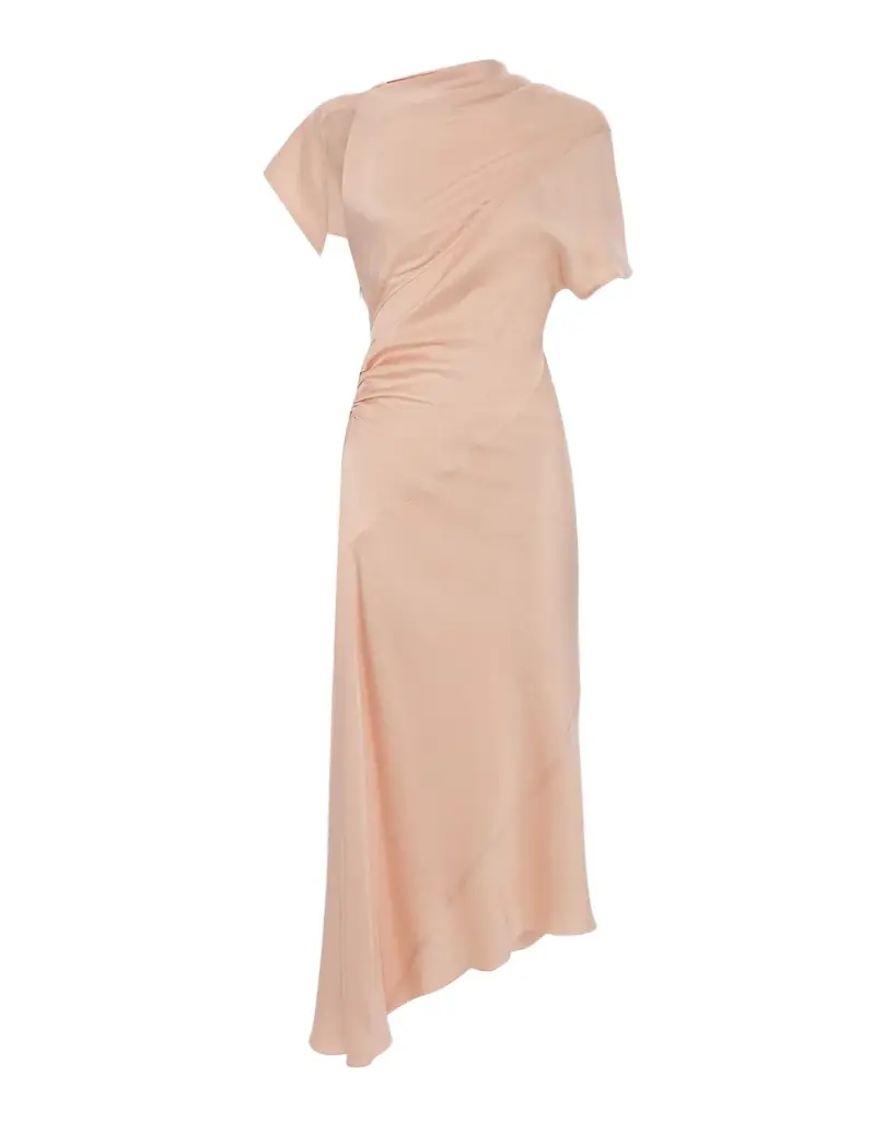 Victoria Beckham Asymmetric Twist Satin Midi Dress