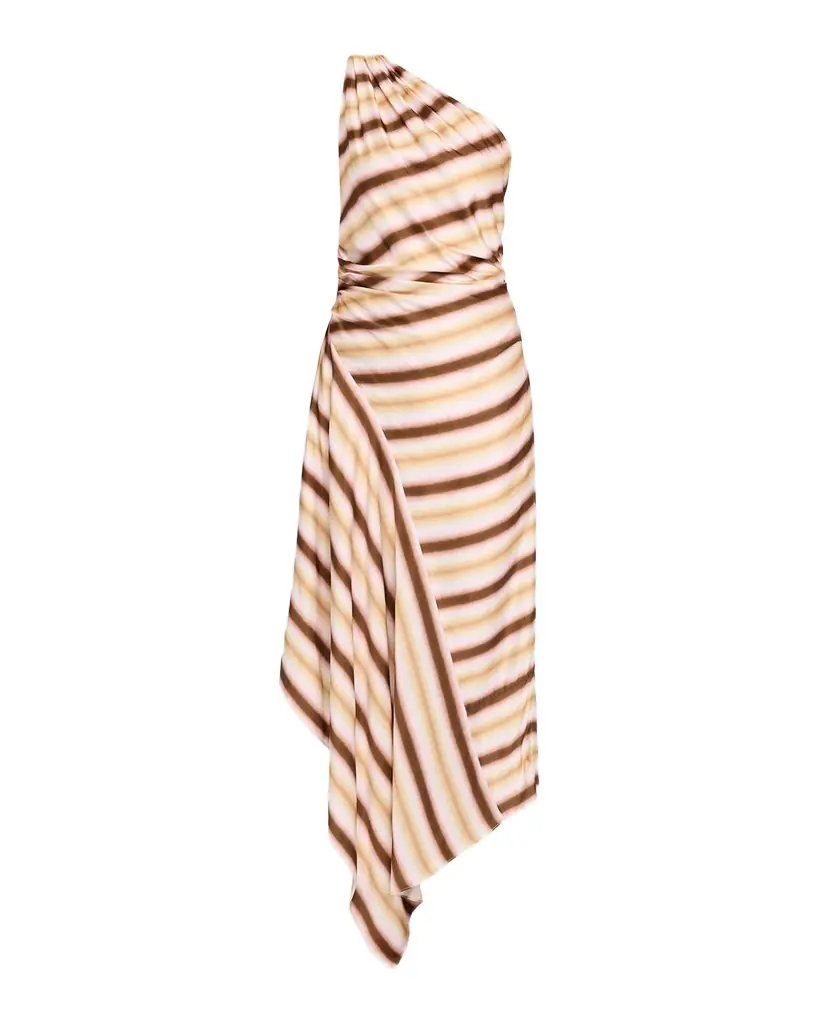 A.L.C. Lyn Stripe Draped One-Shoulder Midi Dress