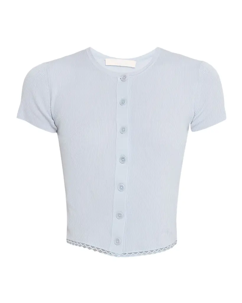 Sablyn Adelaide Slim Short-Sleeve Cardigan with Lace Trim