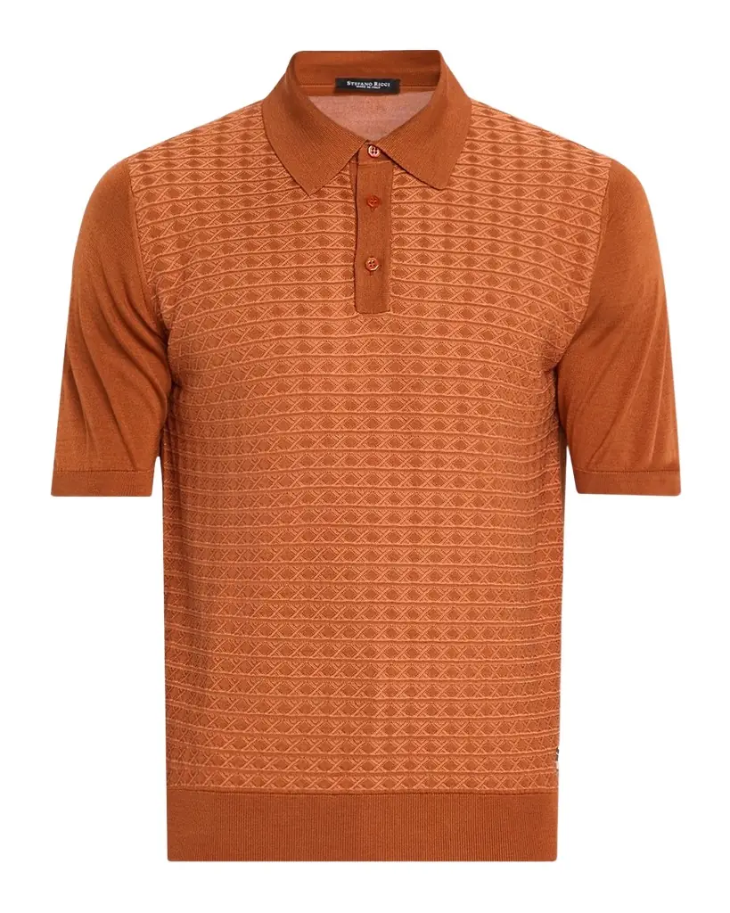 Stefano Ricci Men 's Horizontal Geometric Silk and Cotton Short-Sleeve Polo Sweater