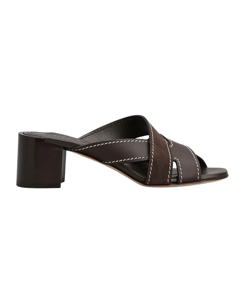 Tod 's Mixed Leather Block-Heel Sandals