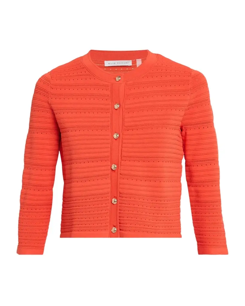 Elie Tahari The Alessandra Pointelle Rib Knit Cardigan