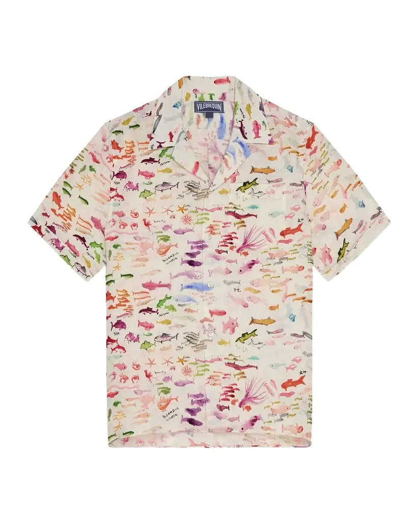 Vilebrequin x Fabrice Hyber Men 's Pescador Linen Camp Shirt