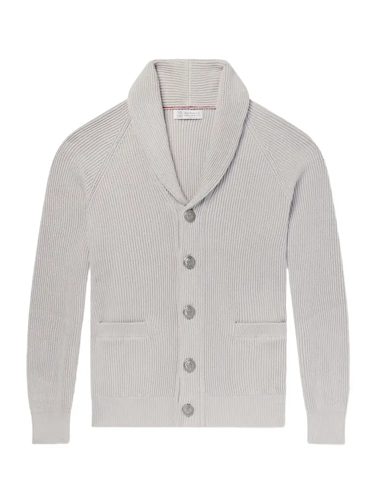 Brunello Cucinelli Shawl-Collar Ribbed Cotton Cardigan - Men