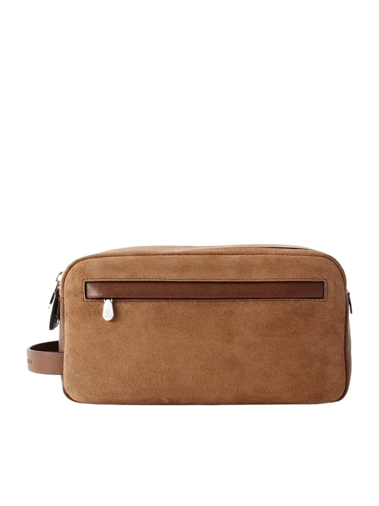 Brunello Cucinelli Leather-Trimmed Suede Wash Bag - Men