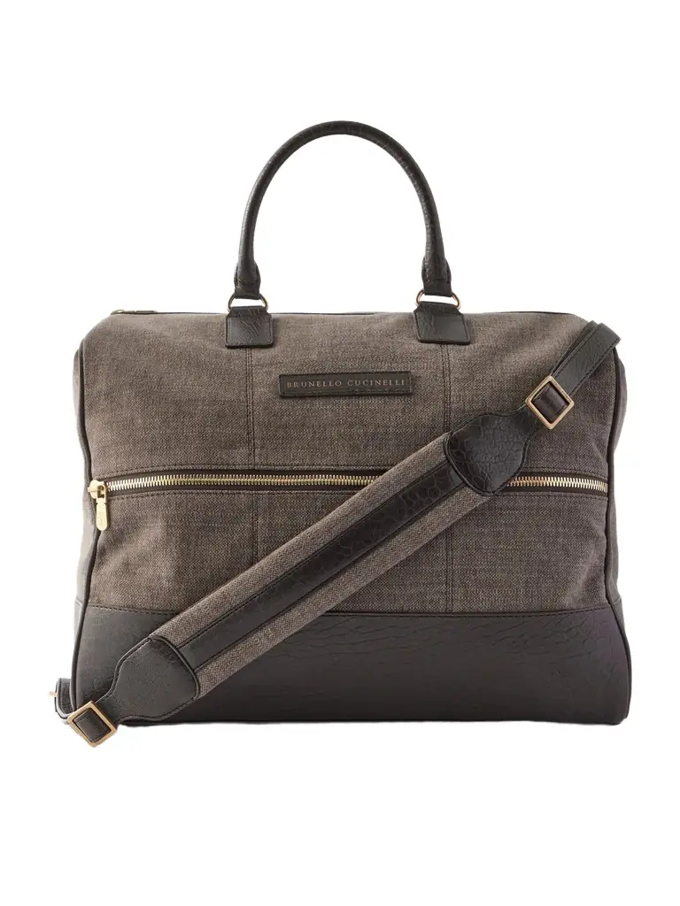 Brunello Cucinelli Boston Leather-Trimmed Woven Weekend Bag - Men
