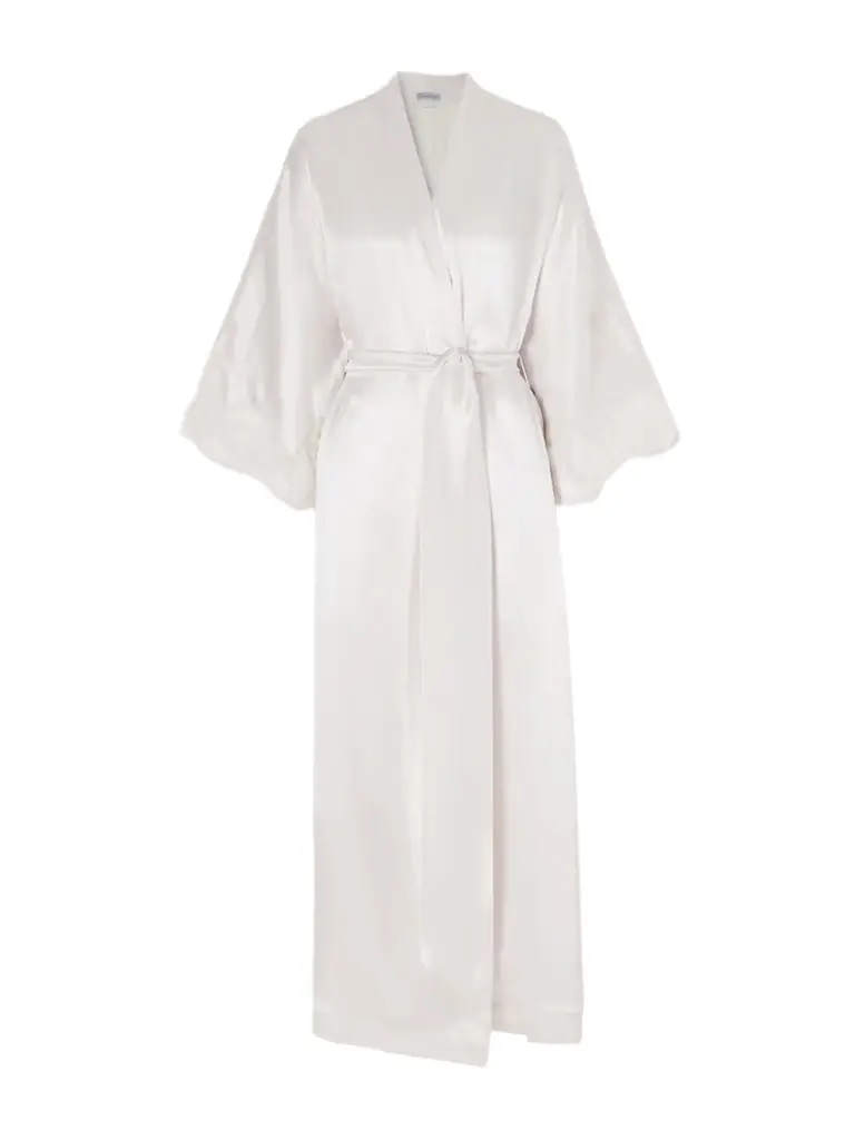 Carine Gilson Belted Lace-trimmed Silk-satin Robe