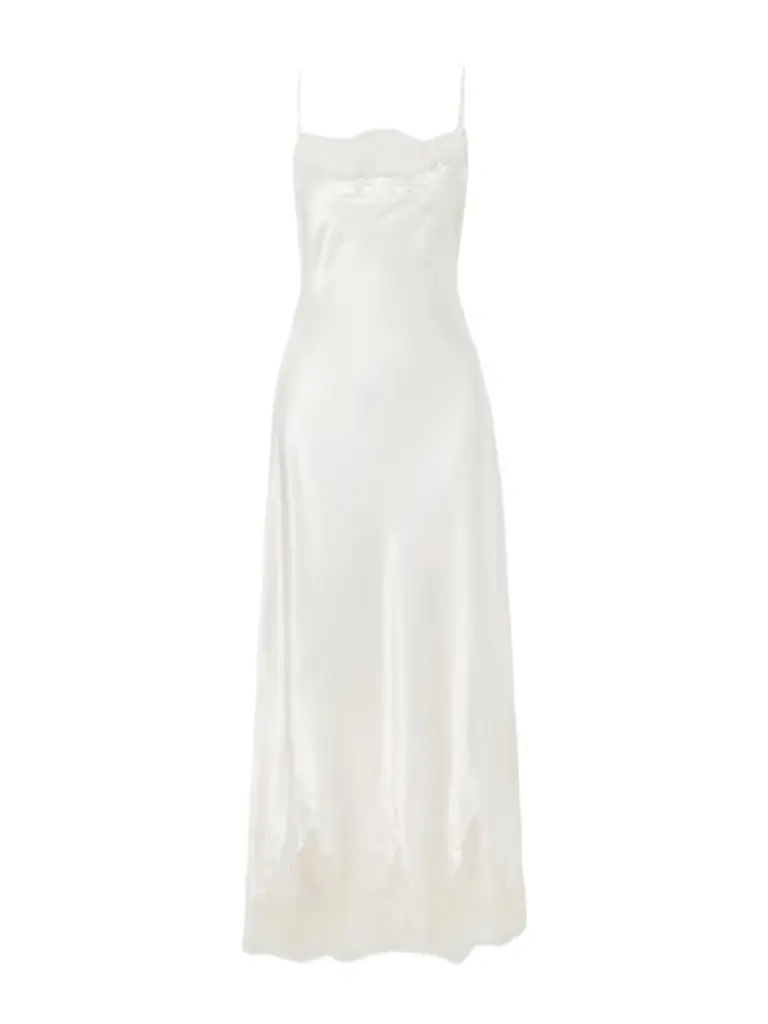 Carine Gilson Lace-trimmed Silk-satin Midi Dress
