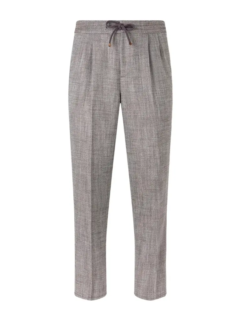 Brunello Cucinelli Straight-Leg Pleated Herringbone Trousers - Men