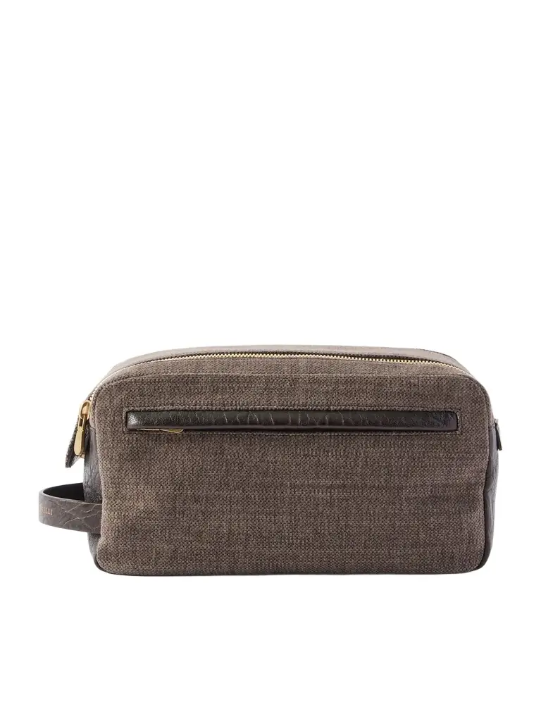 Brunello Cucinelli Leather-Trimmed Woven Wash Bag - Men