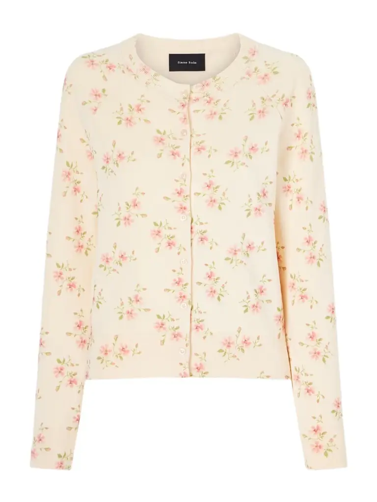 Simone Rocha Floral-print Knitted Cardigan