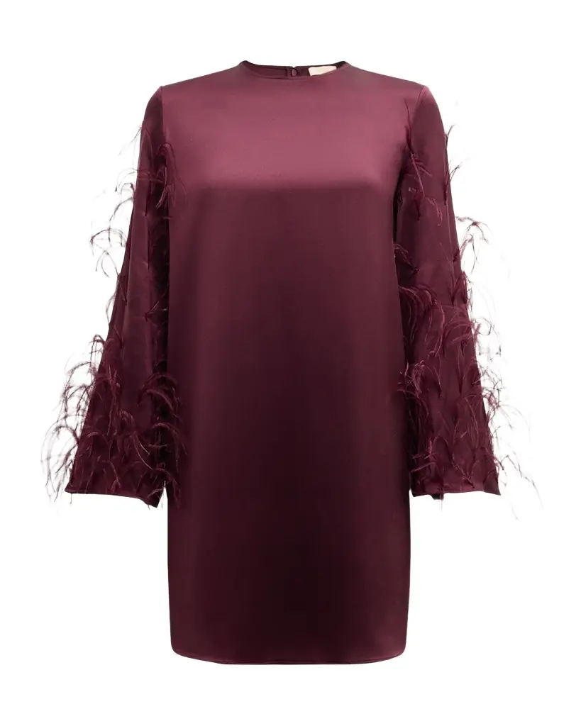 LAPOINTE Feather Long-Sleeve Satin Mini Shift Dress - Women's Clothing
