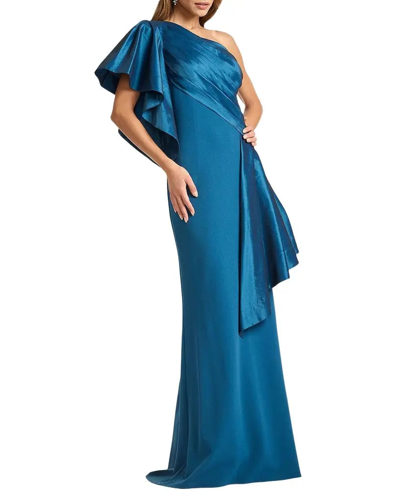 Tadashi Shoji Draped One-Shoulder Taffeta Crepe Gown