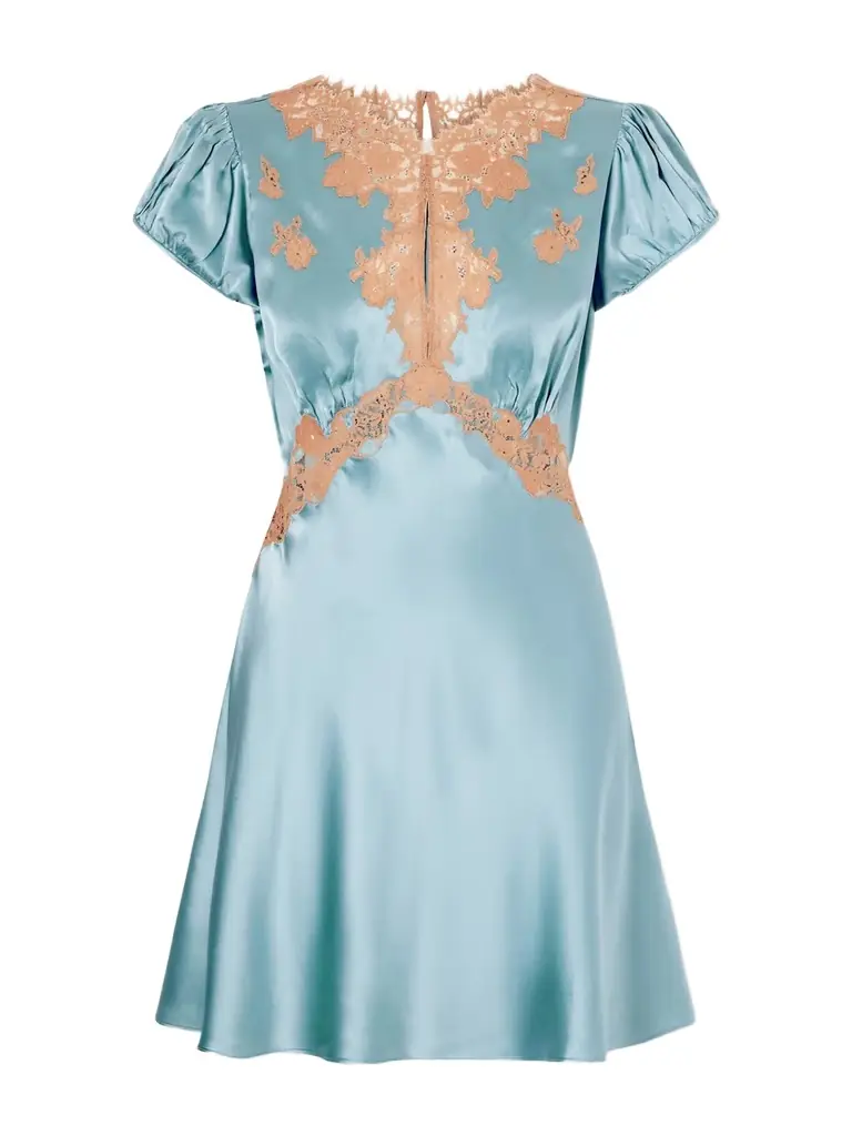 DÔEN Junia Lace-trimmed Silk-satin Mini Dress