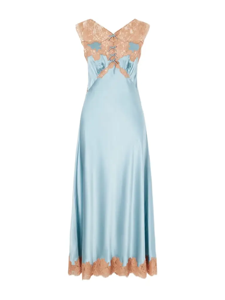 DÔEN Marcelle Lace-trimmed Silk-satin Midi Dress