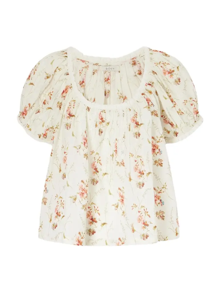 DÔEN Frederica Lace-trimmed Floral-print Organic Cotton Blouse