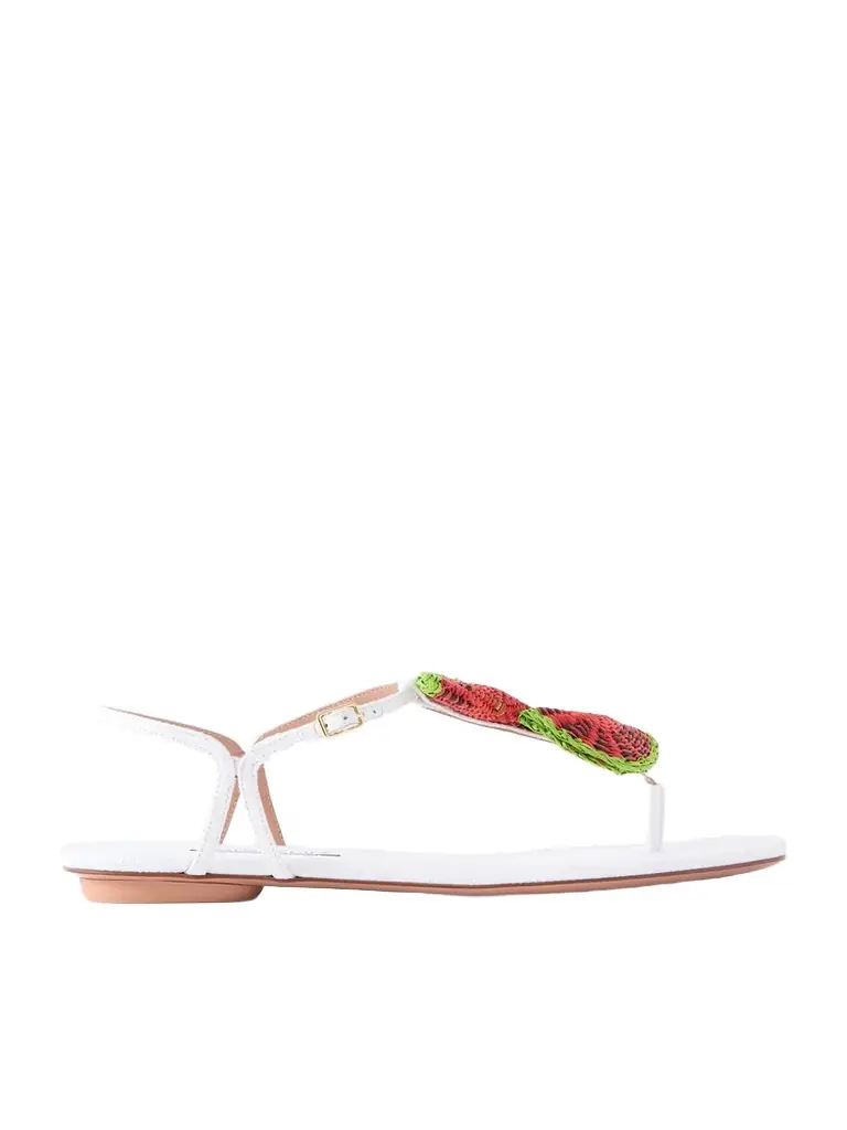 Aquazzura Embellished Raffia Thong Sandals