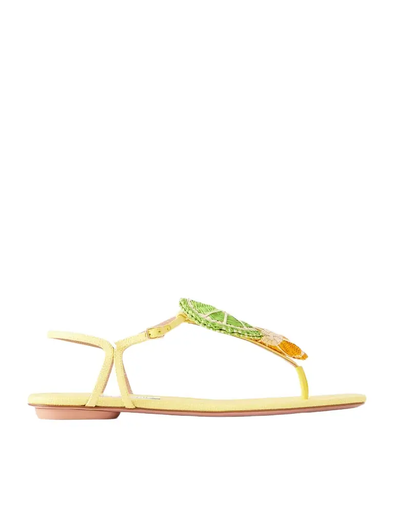 Aquazzura Embellished Raffia-effect Thong Sandals