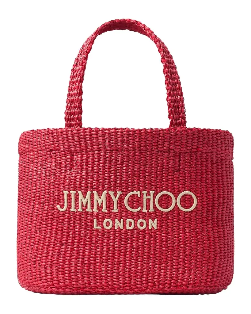 Jimmy Choo Embroidered Raffia Small Beach Tote Bag
