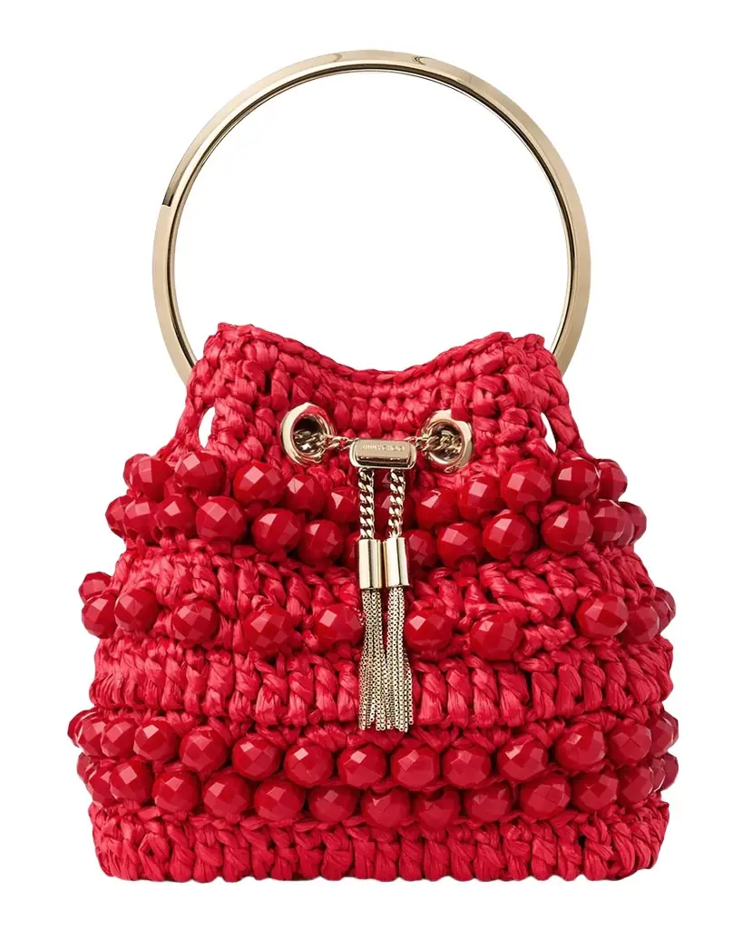 Jimmy Choo Bon Bon Beaded Raffia Bucket Bag