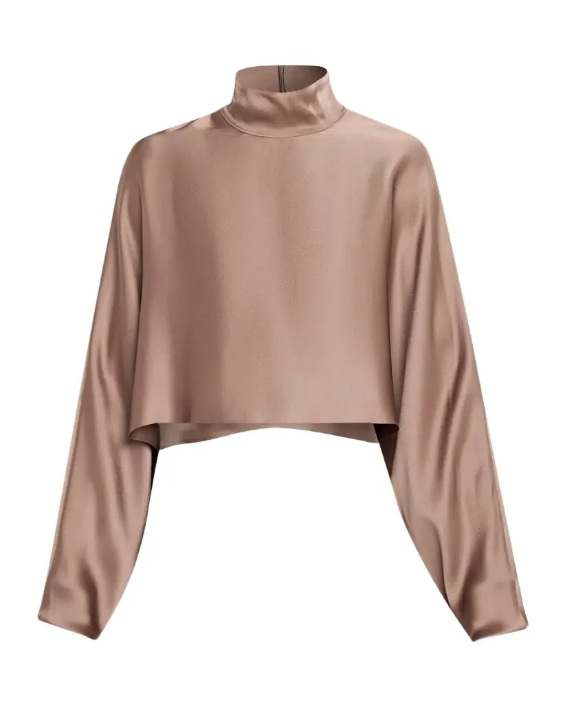LAPOINTE Satin Long-Sleeve Caftan Crop Top