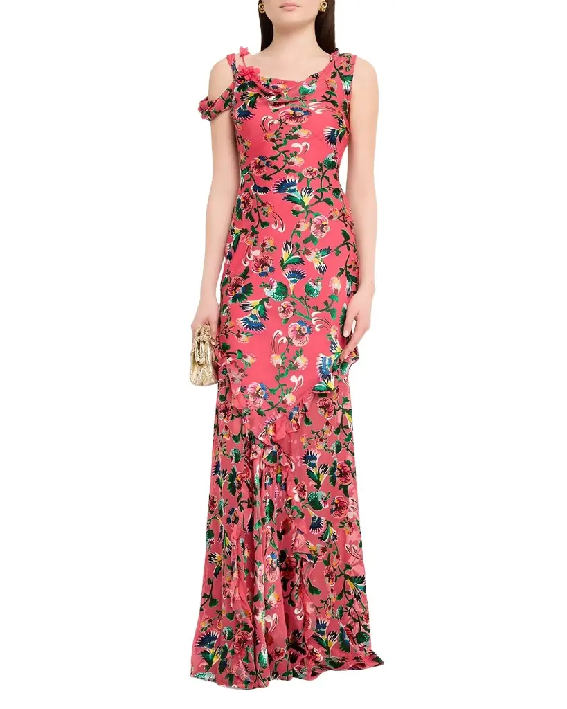 Saloni Seema Floral Silk Chiffon Maxi Dress