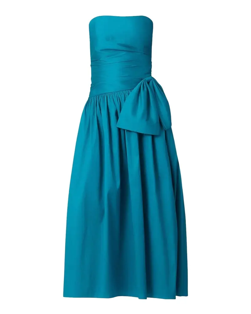 Shoshanna Sonia Strapless Side-Bow Satin Midi Dress