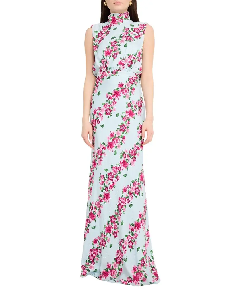 Saloni Fleur Printed High-Neck Dress