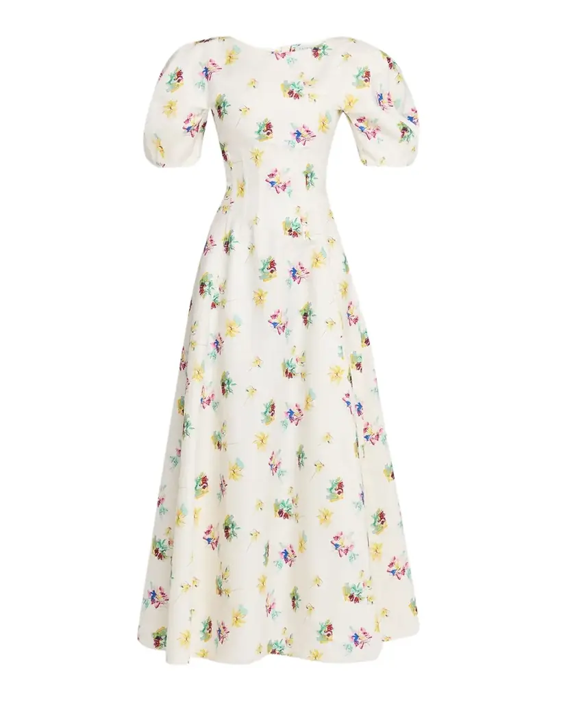 Gabriela Hearst Ranya Puff-Sleeve Mia's Flowers-Print Linen Maxi Dress