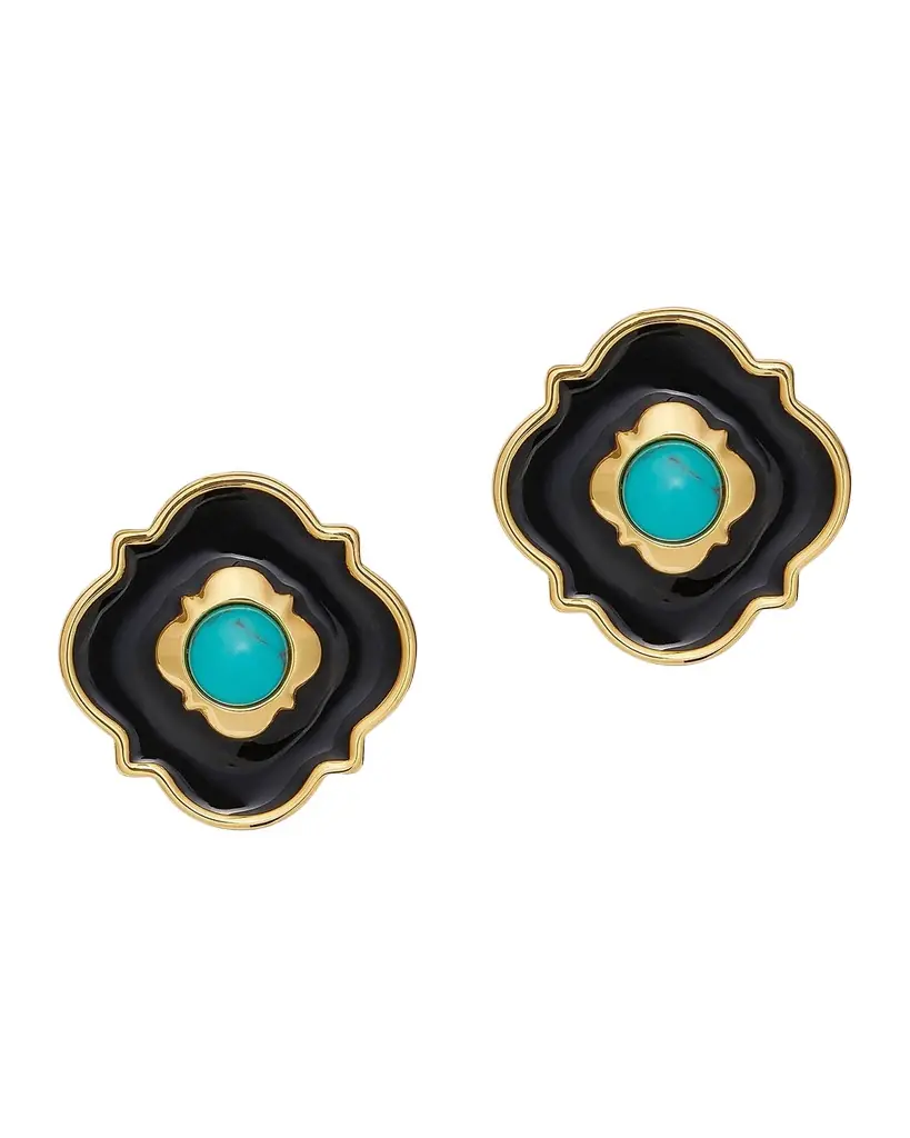 Lele Sadoughi 14K Gold-Plated Turquoise and Enamel Biltmore Button Stud Earrings