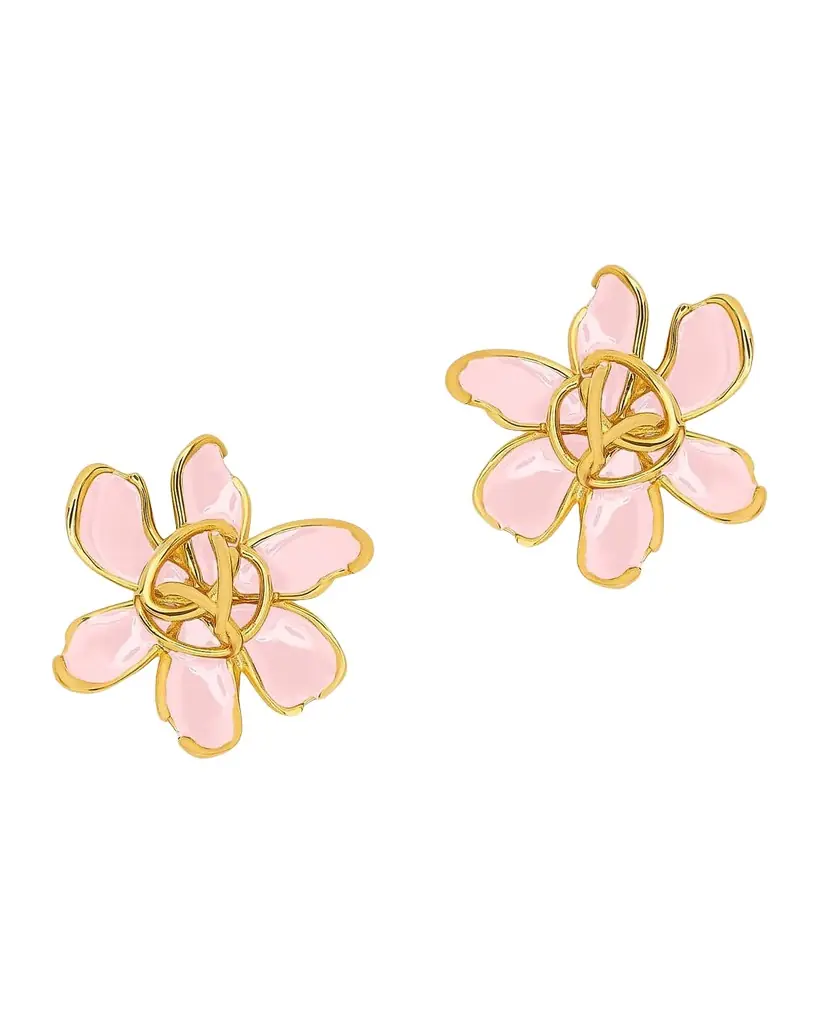 Oscar de la Renta Mini O Textured Flower 24K-Gold-Plated Brass & Enamel Stud Earrings