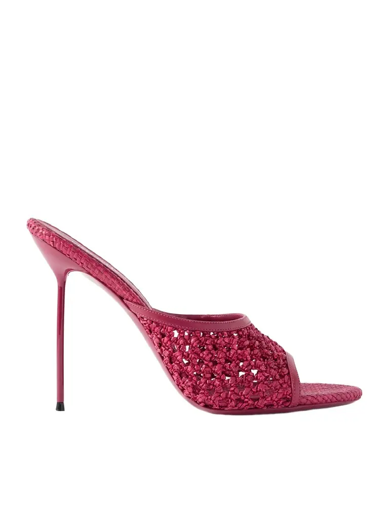 Paris Texas Lidia 105 Leather-trimmed Straw Mules