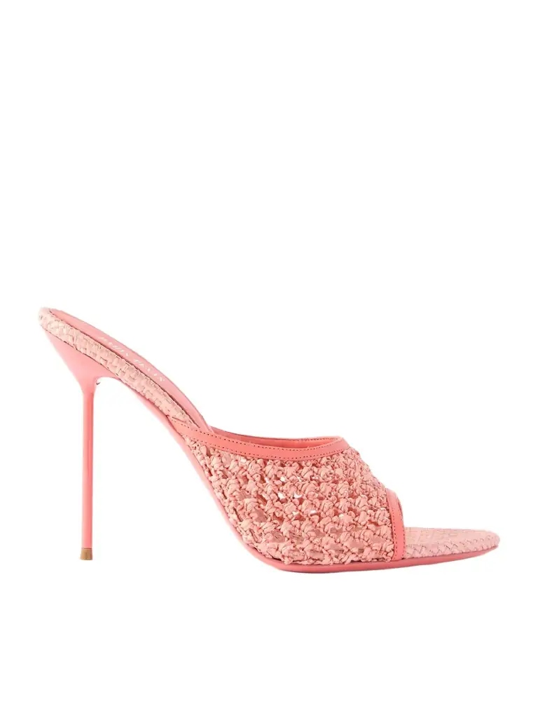 Paris Texas Lidia 105 Leather-trimmed Straw Mules
