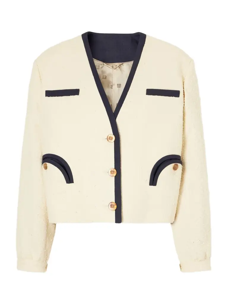 Blazé Milano Orinda Riviera Cropped Cotton-blend Bouclé Blazer