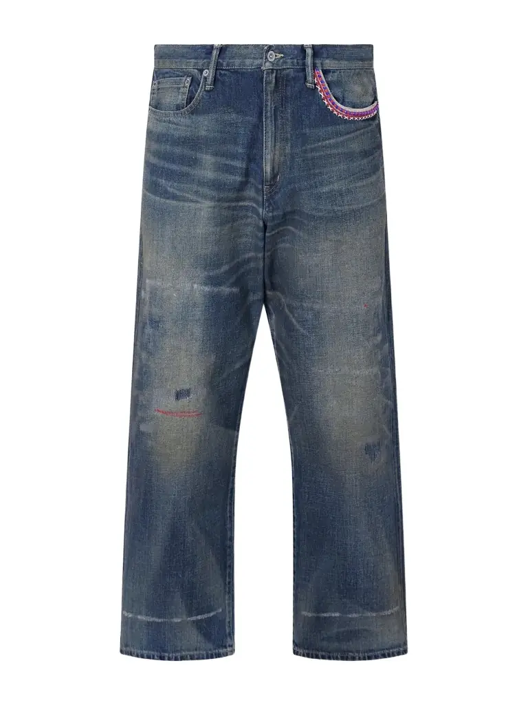 Neighborhood Savage Wide-Leg Bead-Embellished Distressed Jeans - Men