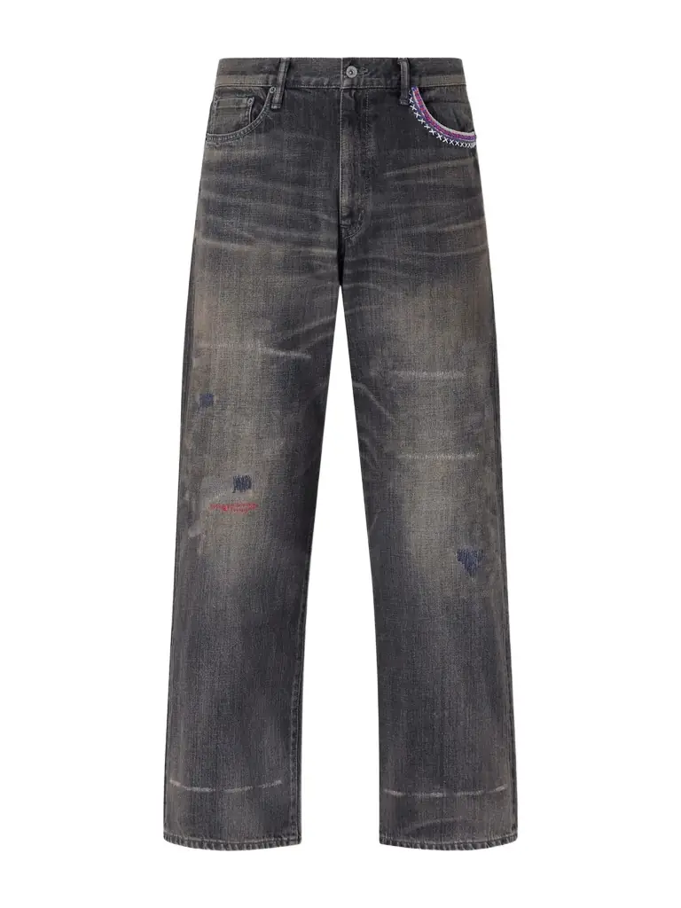 Neighborhood Savage Wide-Leg Bead-Embellished Distressed Jeans - Men