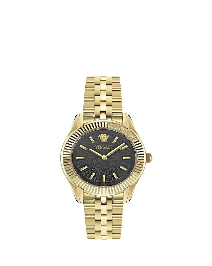 Versace 30mm Greca Time Watch with Bracelet Strap, Gold/Black