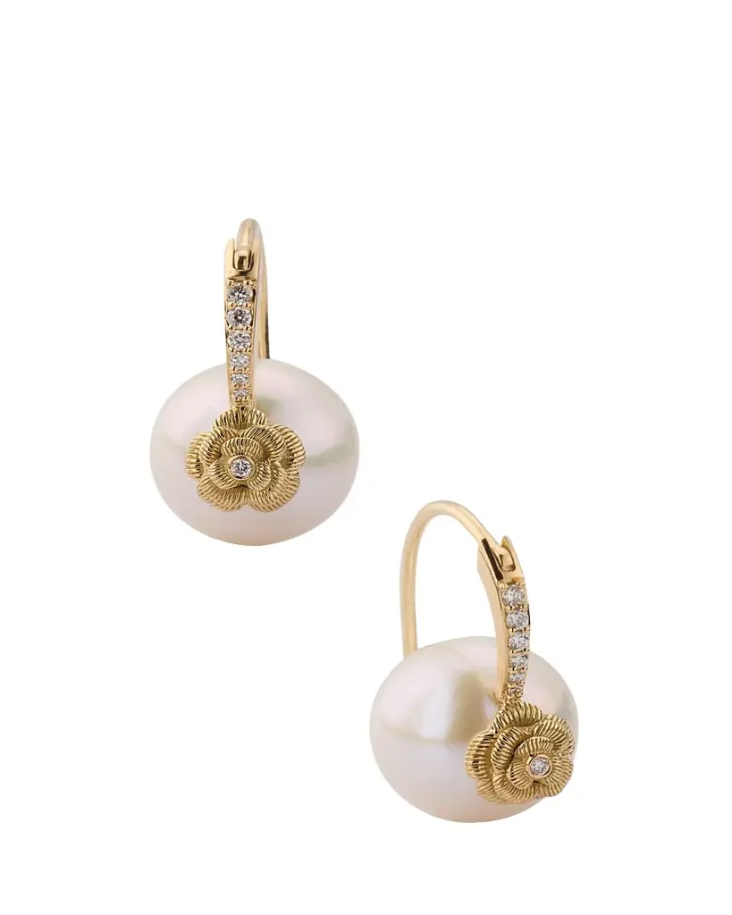 Sydney Evan 14K Gold & Diamond Rose Pearl Earrings