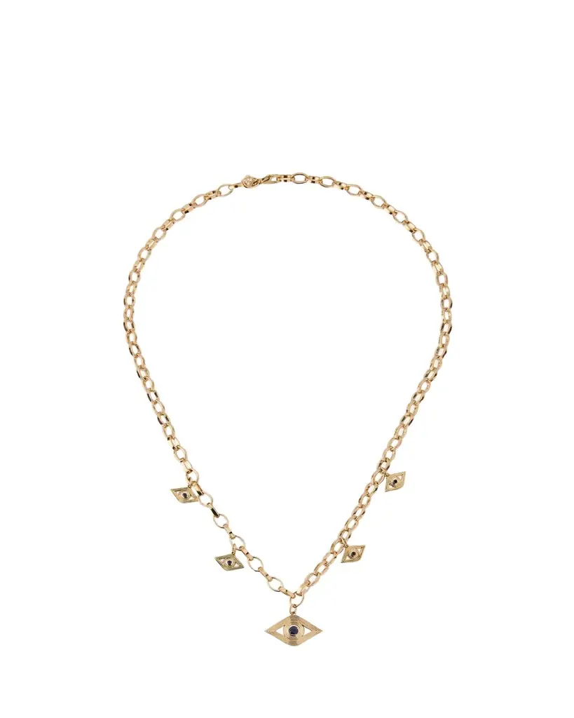 Sydney Evan 14K Sapphire Fluted Evil Eye Charm Necklace