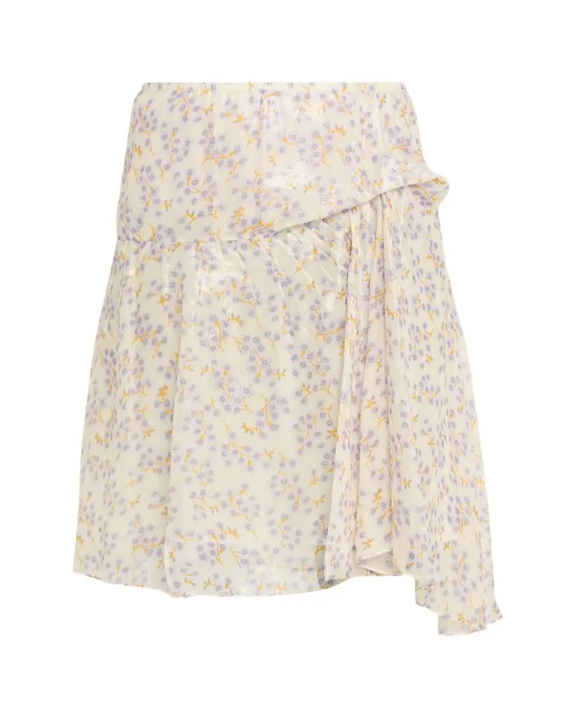 Plan C Floral-Print Metallic Silk Gathered Skirt