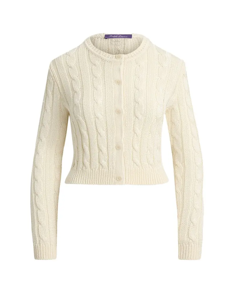 Ralph Lauren Collection High-Shine Cable-Knit Silk Cropped Cardigan
