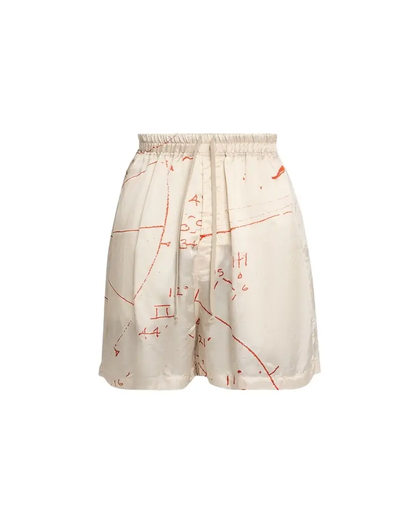 Rick Owens Math Print Satin Drawstring Shorts