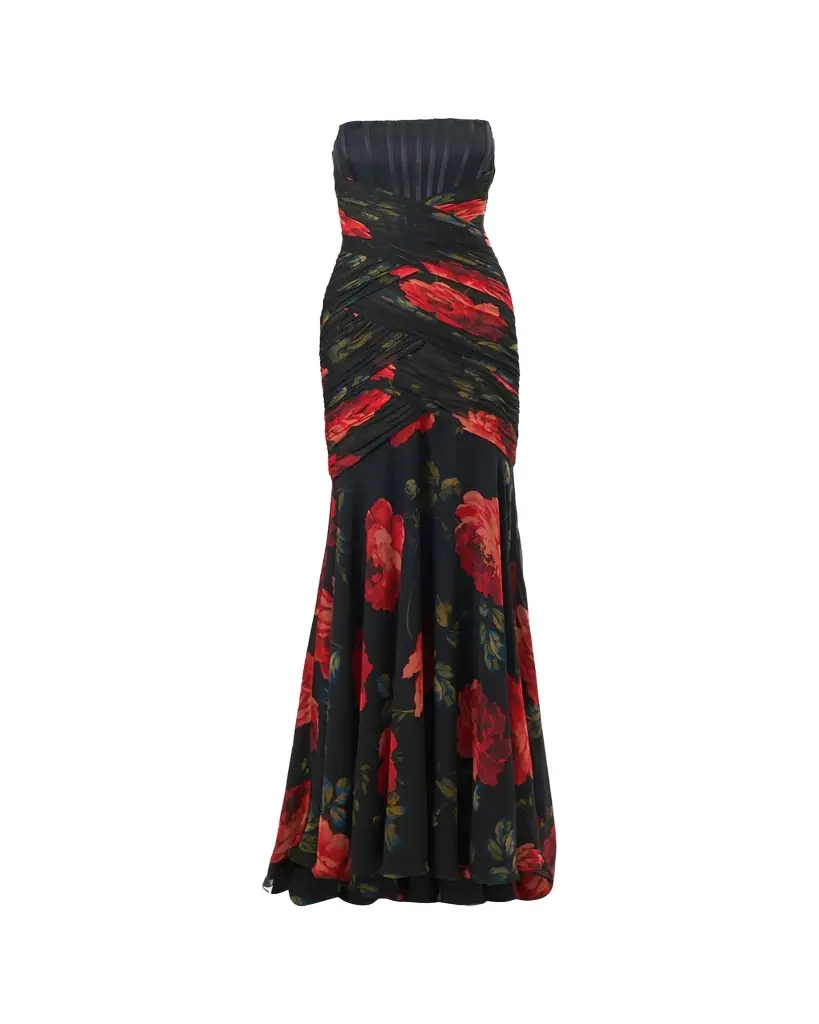 Carolina Herrera Floral Chiffon Strapless Corset Gown