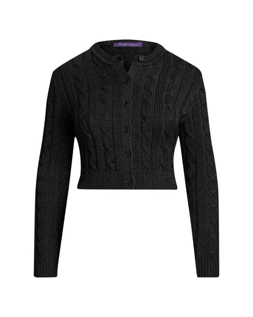 Ralph Lauren Collection Cable Knit Silk Crop Cardigan