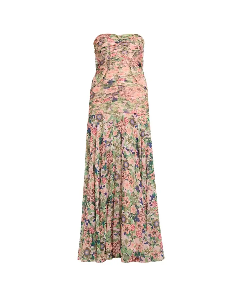 Saloni Kristie Strapless Floral Drop-Waist Gown