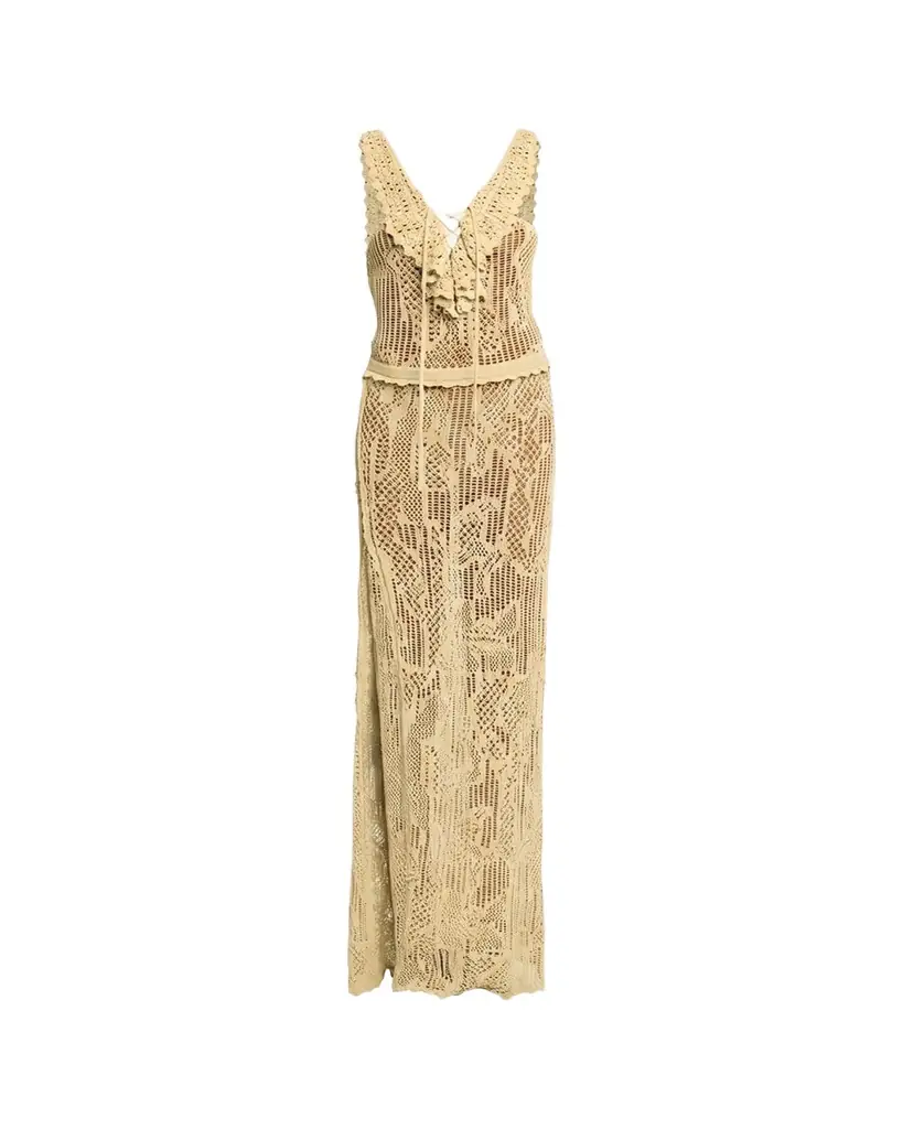 Isabel Marant Ornella Lace-Up Crochet Knit Maxi Dress