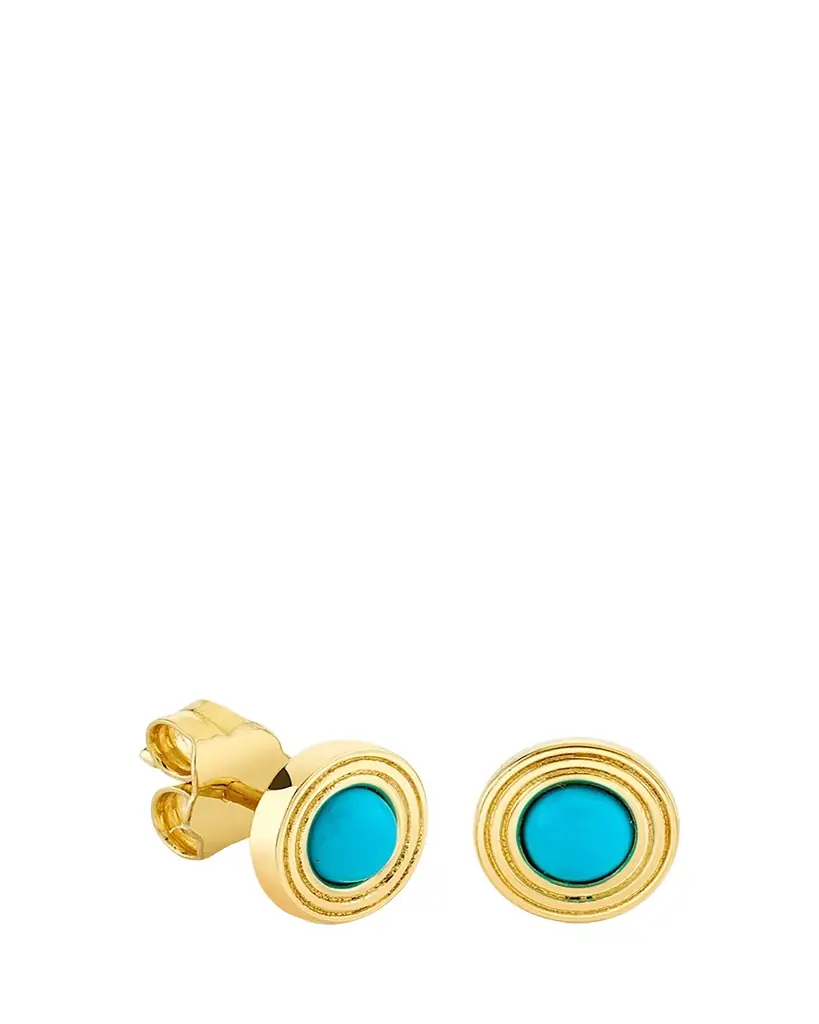 Sydney Evan 14K Turquoise Fluted Bezel Stud Earrings