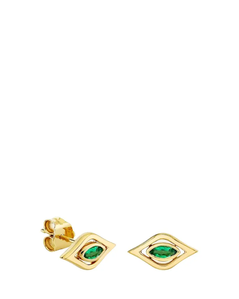 Sydney Evan 14K Emerald Fluted Evil Eye Stud Earrings