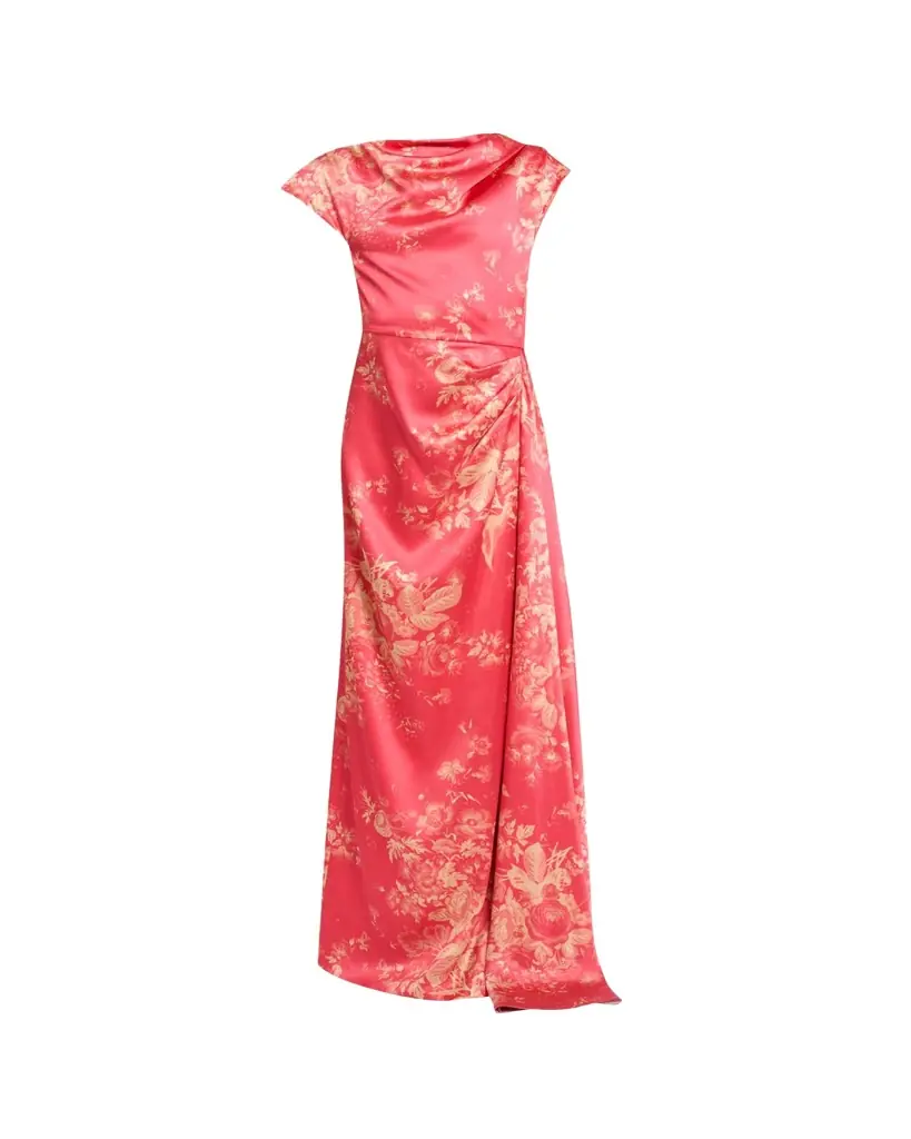 Erdem Draped Floral-Print Satin Gown
