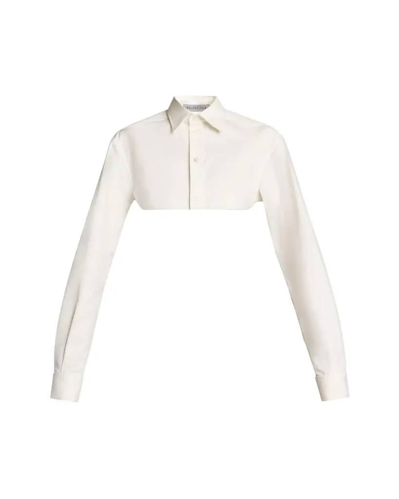 Balenciaga Organdi Cotton-Silk Poplin Crop Collared Shirt